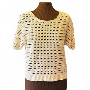 Rock & Republic Women’s Linen/Cotton Sweater Open Knit Short Sleeve Beige Sz S